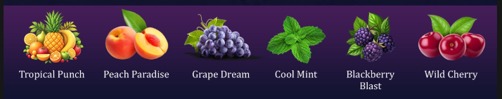 Mute!d flavors including Tropical Punch, Peach Paradise, Grape Dream, Cool Mint, Blackberry Blast and Wild Cherry
